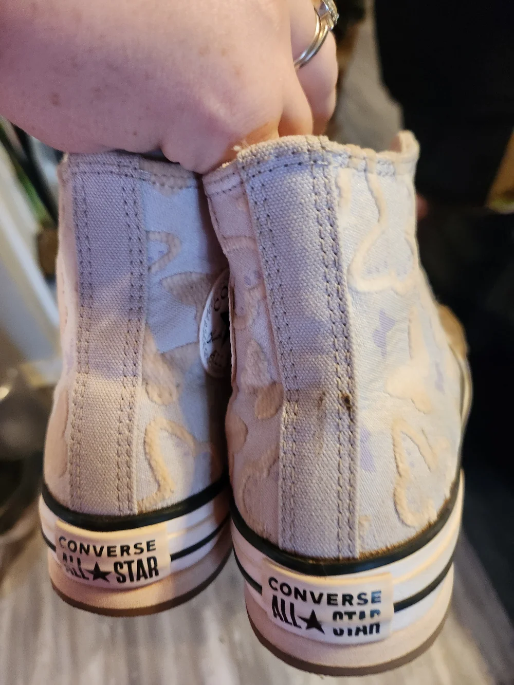 Converse High-Top Sneakers in Beige and Lavender Butterfly Print